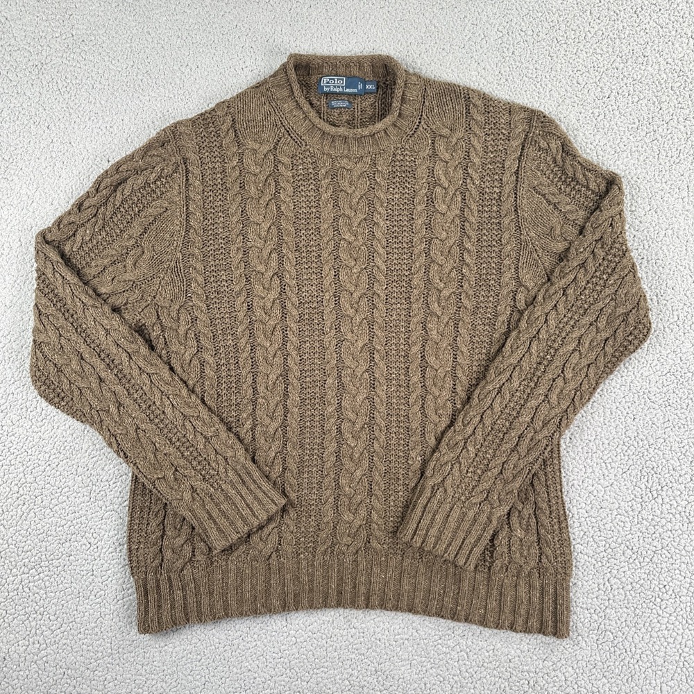 Polo Ralph Lauren Cotton Hemp Sweater Men 2XL Green Cable Knit Fisherman